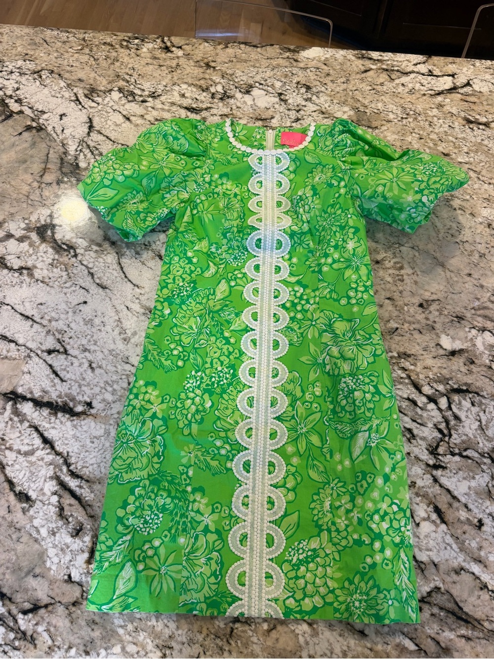 Lily Pulitzer Green Floral Dress with Lace Trim size 2